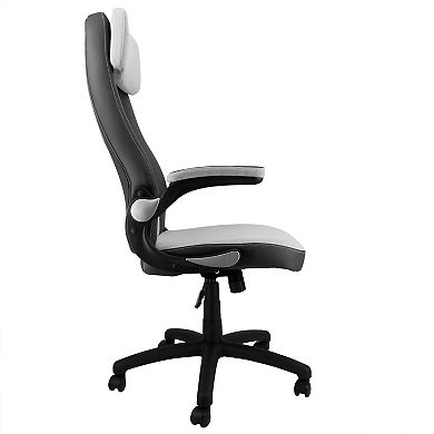 Elama High Back Adjustable Faux Leather and Fabric Office Chair in Dark Gray and Light Gray