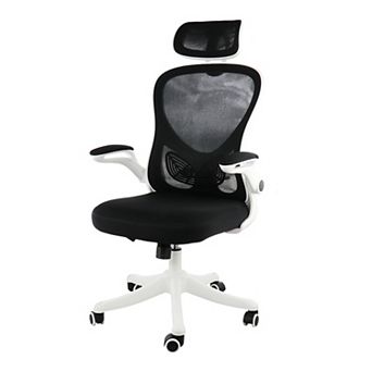 Elama High Back Adjustable Mesh and Fabric Office Chair in White and Black with Adjustable Head Rest