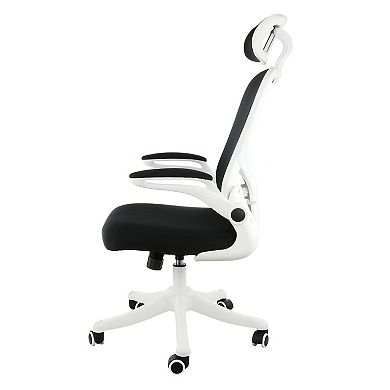 Elama High Back Adjustable Mesh and Fabric Office Chair in White and Black with Adjustable Head Rest