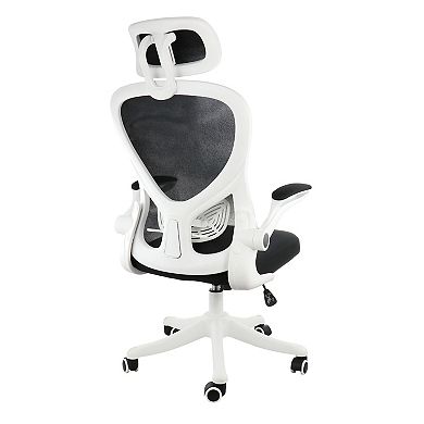 Elama High Back Adjustable Mesh and Fabric Office Chair in White and Black with Adjustable Head Rest