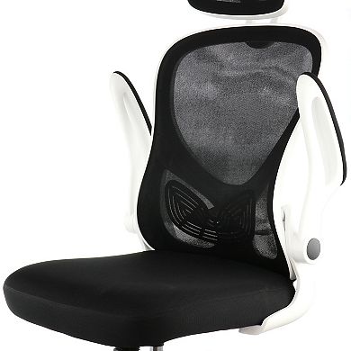 Elama High Back Adjustable Mesh and Fabric Office Chair in White and Black with Adjustable Head Rest