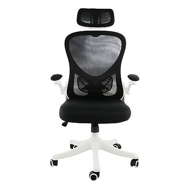 Elama High Back Adjustable Mesh and Fabric Office Chair in White and Black with Adjustable Head Rest