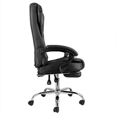 Elama High Back Adjustable Faux Leather Office Chair in Black with Adjustable Footrest