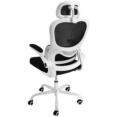 Elama High Back Adjustable Mesh and Fabric Office Chair Black White Frame