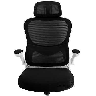 Elama High Back Adjustable Mesh and Fabric Office Chair Black White Frame