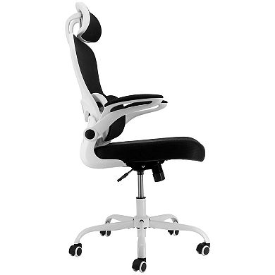 Elama High Back Adjustable Mesh and Fabric Office Chair Black White Frame