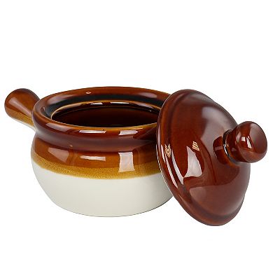 Elama 4 Piece Long Handle 15 Ounce French Onion Soup Bowl with Lid