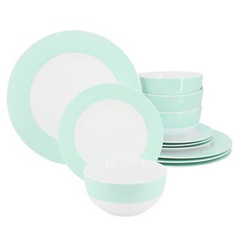 12 pc Banded Fine Ceramic Dinnerware Set