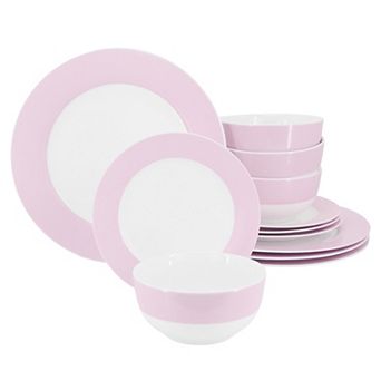 12 pc Banded Fine Ceramic Dinnerware Set