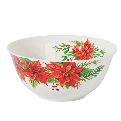 4 Piece Ceramic Serving Set in White With Poinsettia Decorations