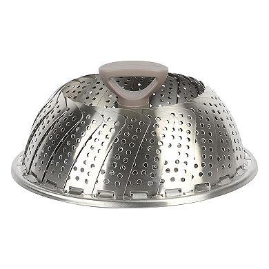 Stainless Steel Telescopic Folding Steamer Insert with Handle in Taupe