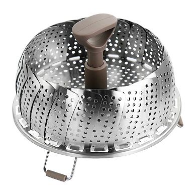 Stainless Steel Telescopic Folding Steamer Insert with Handle in Taupe