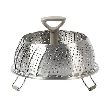 Stainless Steel Telescopic Folding Steamer Insert with Handle in Taupe