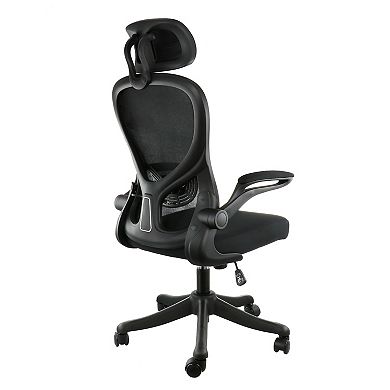 Elama High Back Adjustable Mesh and Fabric Office Chair in Black and Gray with Adjustable Head Rest