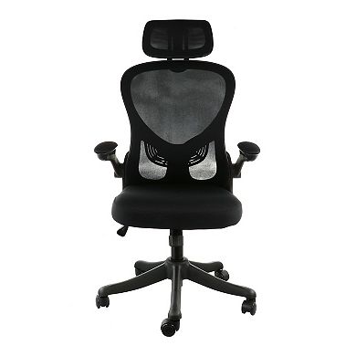 Elama High Back Adjustable Mesh and Fabric Office Chair in Black and Gray with Adjustable Head Rest