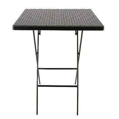 Elama Plastic Rattan Folding Square Table in Black