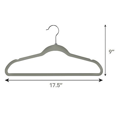 100 Piece Velvet Slim Heavy Duty Felt Hangers with Swivel Hooks in Gray