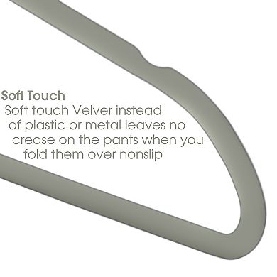 100 Piece Velvet Slim Heavy Duty Felt Hangers with Swivel Hooks in Gray