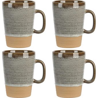 4 pc 17 Ounce Round Earthenware Mug Set