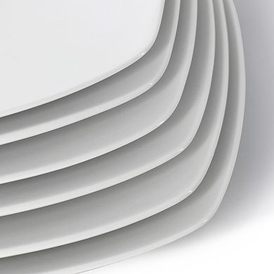 Elama 12 Piece Square Porcelain Large Dinner Plates in White