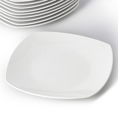 Elama 12 Piece Square Porcelain Large Dinner Plates in White