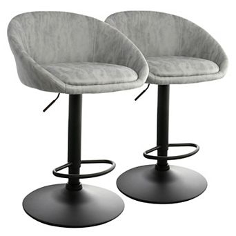 Elama 2 pc Cloth Adjustable Bar Stool Set in Gray with Black Base
