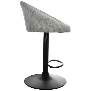 Elama 2 Piece Cloth Adjustable Bar Stool Set in Gray with Black Base