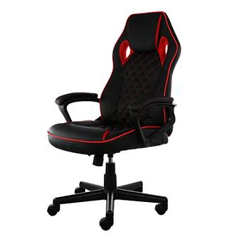 Elama High Back Adjustable Faux Leather Office Chair in Black and Red Trim