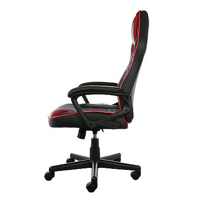 Elama High Back Adjustable Faux Leather Office Chair in Black and Red Trim