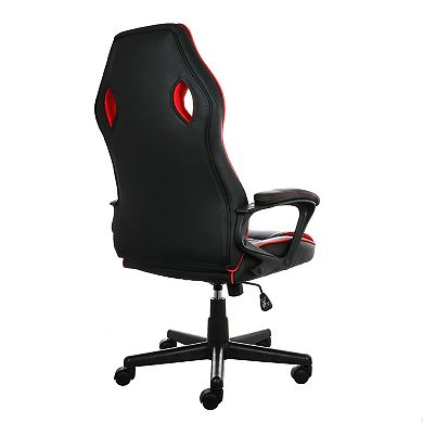 Elama High Back Adjustable Faux Leather Office Chair in Black and Red Trim