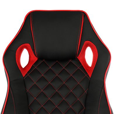 Elama High Back Adjustable Faux Leather Office Chair in Black and Red Trim