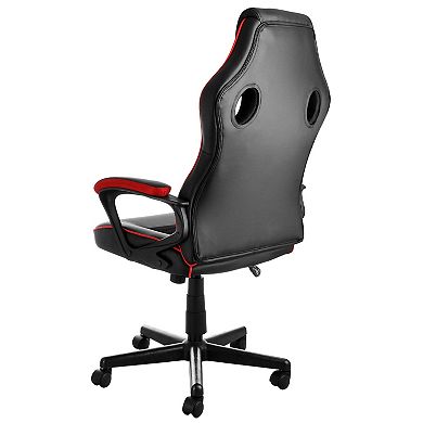 Elama High Back Adjustable Faux Leather Office Chair with Mesh and Fabric in Black and Red Trim