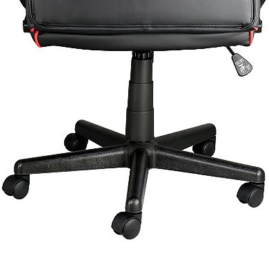 Elama High Back Adjustable Faux Leather Office Chair with Mesh and Fabric in Black and Red Trim
