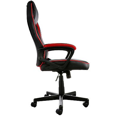 Elama High Back Adjustable Faux Leather Office Chair with Mesh and Fabric in Black and Red Trim