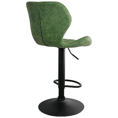 Elama Vintage Faux Leather Adjustable Bar Stool in Green with Black Base