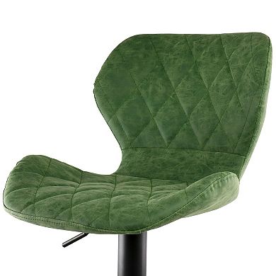 Elama Vintage Faux Leather Adjustable Bar Stool in Green with Black Base
