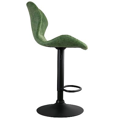 Elama Vintage Faux Leather Adjustable Bar Stool in Green with Black Base