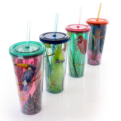 4 Piece 23.6 Ounce Double Wall Tumbler Set with Straw in Assorted Designs