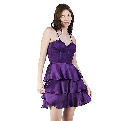 Artyska Women's Sweetheart Corset Spaghetti Strap Satin Skater Dress
