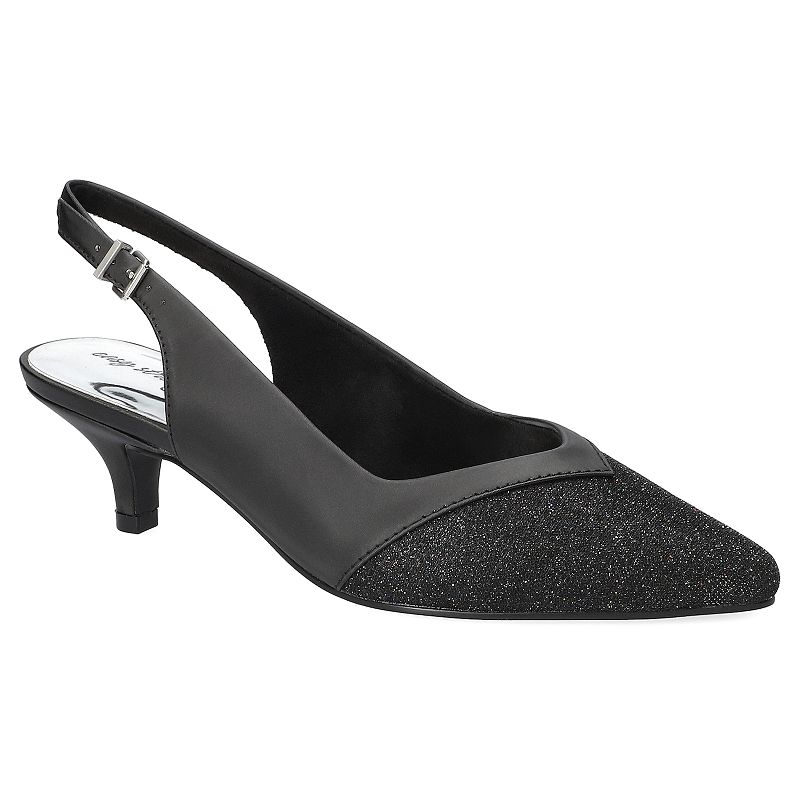 Easy Street Vivid Women's Slingback Pointed Toe Pumps, Size: 7, Black Satin Glitter