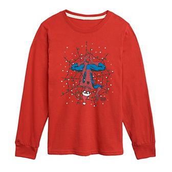 Boys 8-20 Marvel Spider-Man Holiday Lights Web Long Sleeve Graphic Tee