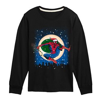 Boys 8-20 Marvel Spider-Man Santa Hat Long Sleeve Graphic Tee