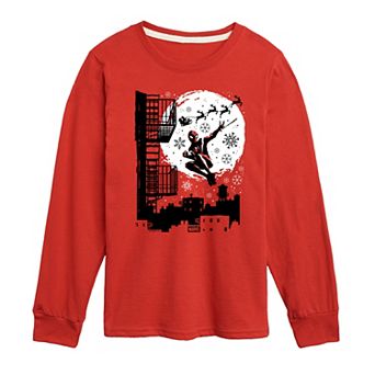 Boys 8-20 Marvel Spider-Man Miles Morales & Santa Long Sleeve Graphic Tee