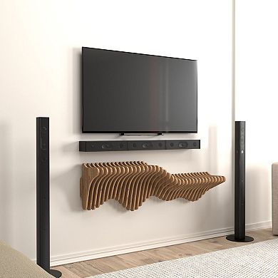 Geometric Wooden TV Floating Wall Shelf Parametric 3D Wavy Design for Living and Gaming Room
