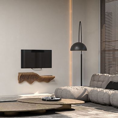 Geometric Wooden TV Floating Wall Shelf Parametric 3D Wavy Design for Living and Gaming Room