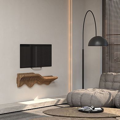 Geometric Wooden TV Floating Wall Shelf Parametric 3D Wavy Design for Living and Gaming Room
