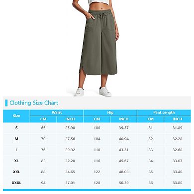 Womens Capri Pants High Waisted Wide Leg Lounge Pants Drawstring Palazzo Trousers with Pockets
