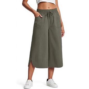 Womens Capri Pants High Waisted Wide Leg Lounge Pants Drawstring Palazzo Trousers with Pockets