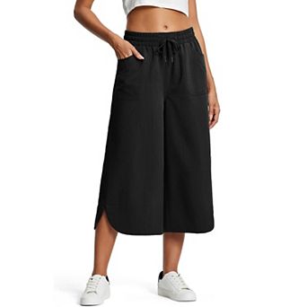 Womens Capri Pants High Waisted Wide Leg Lounge Pants Drawstring Palazzo Trousers with Pockets