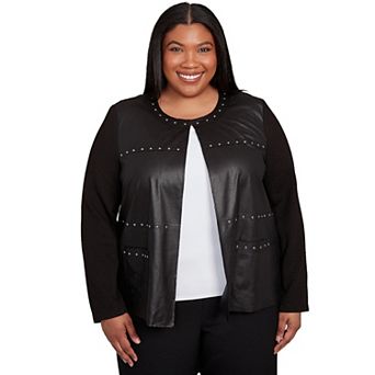 Plus Size Alfred Dunner Sweater Trim Faux Leather Jacket